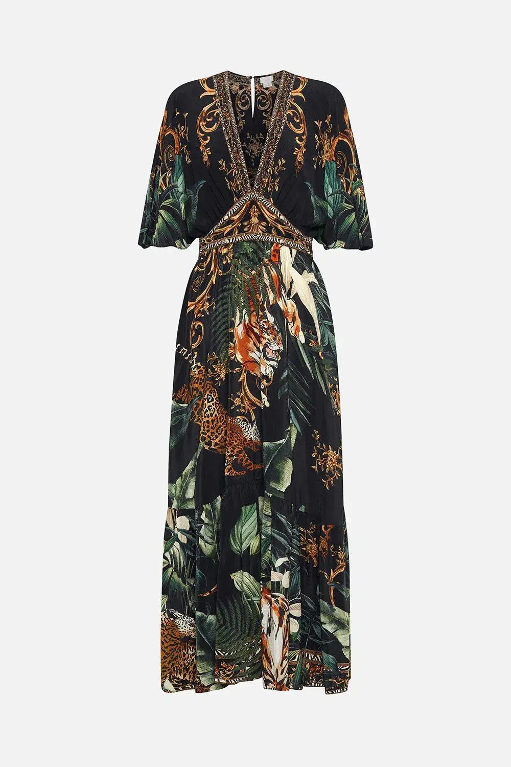 Camilla Easy Tiger New Season Full Length Waisted Dress With Hem Ruffle Black Size XS / AU 8 photo 4