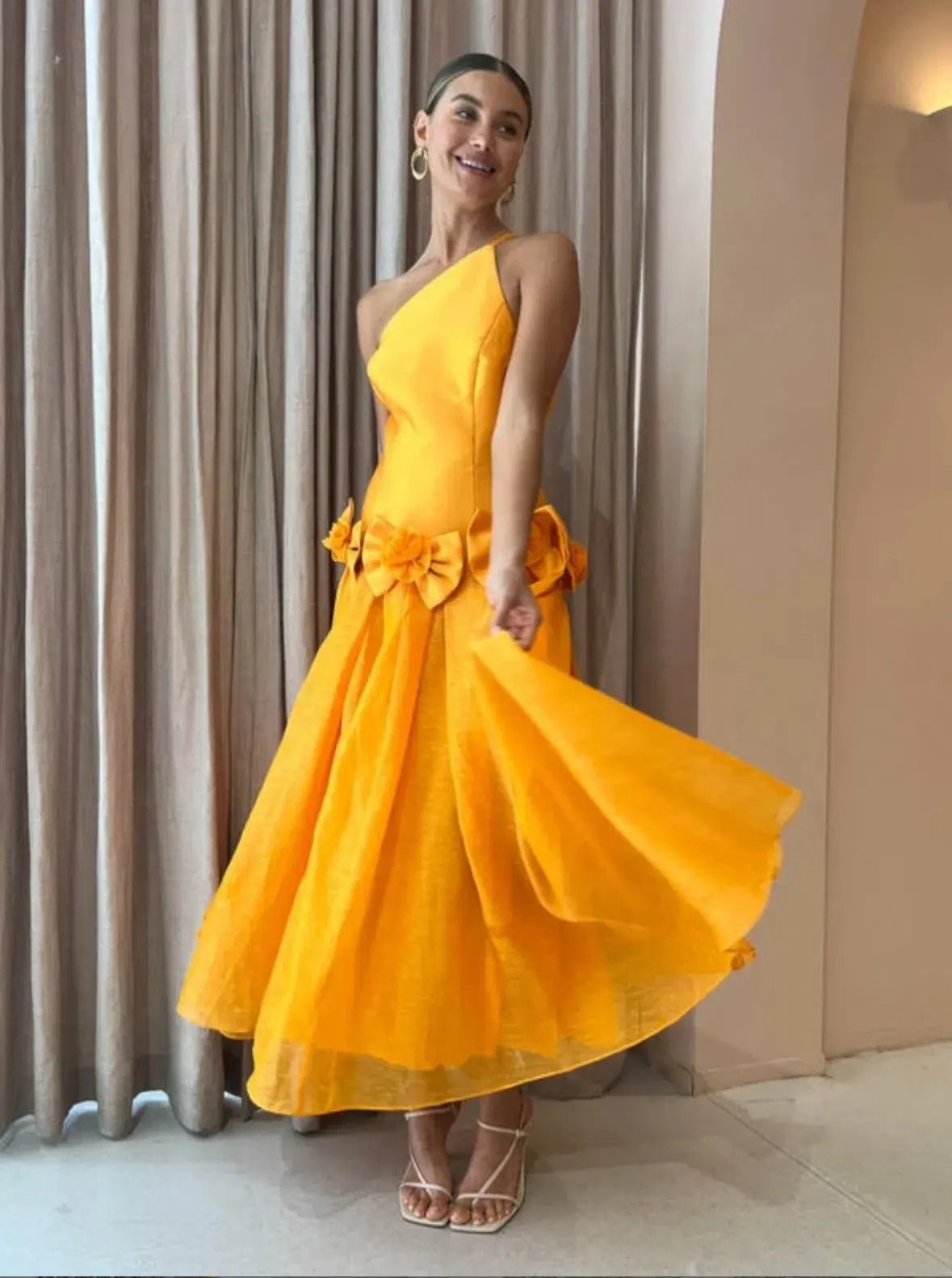 Alemais Macie One Shoulder Rosette Dress in Saffron Size 8 photo 5
