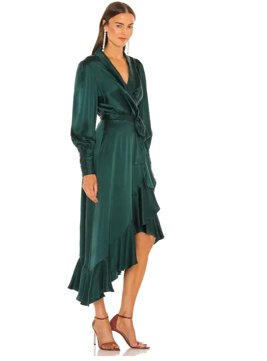 Zimmermann Silk Wrap Midi Dress in Forest Green Size 0P / Au 6 photo 2