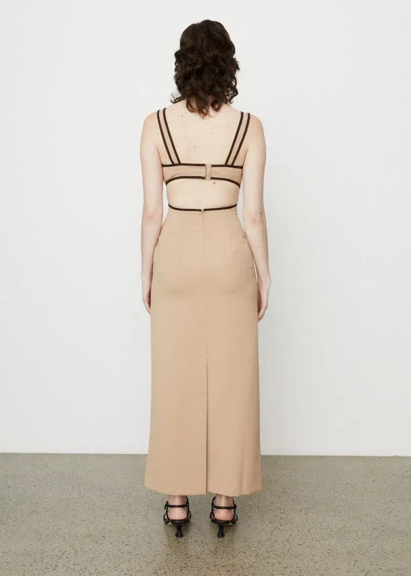 Wynn Hamlyn Burn Out Bodice Dress Beige Size 10 photo 5