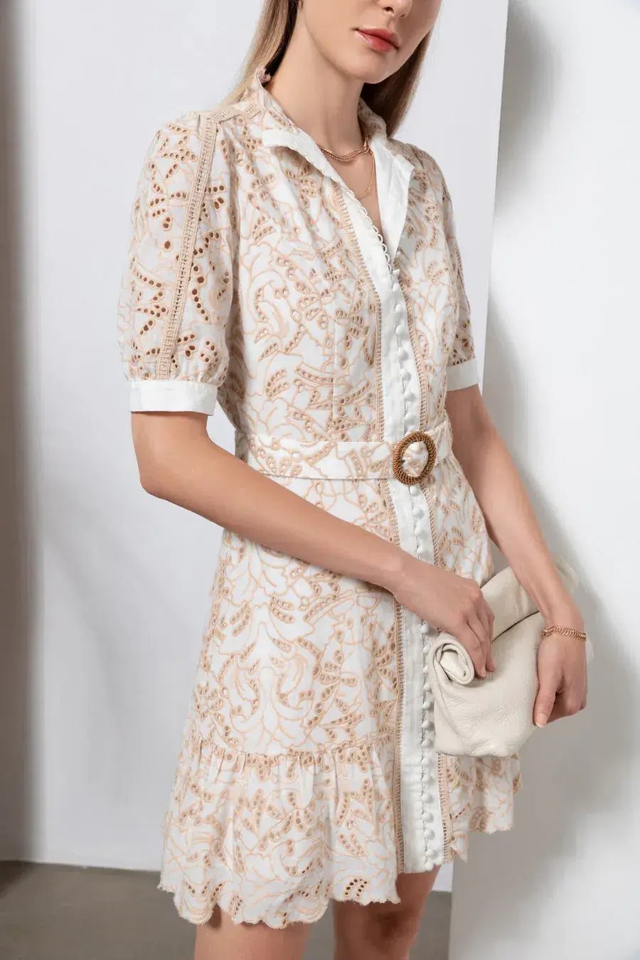GDS Naomi Belted Short Dress Beige Size 10 photo 2