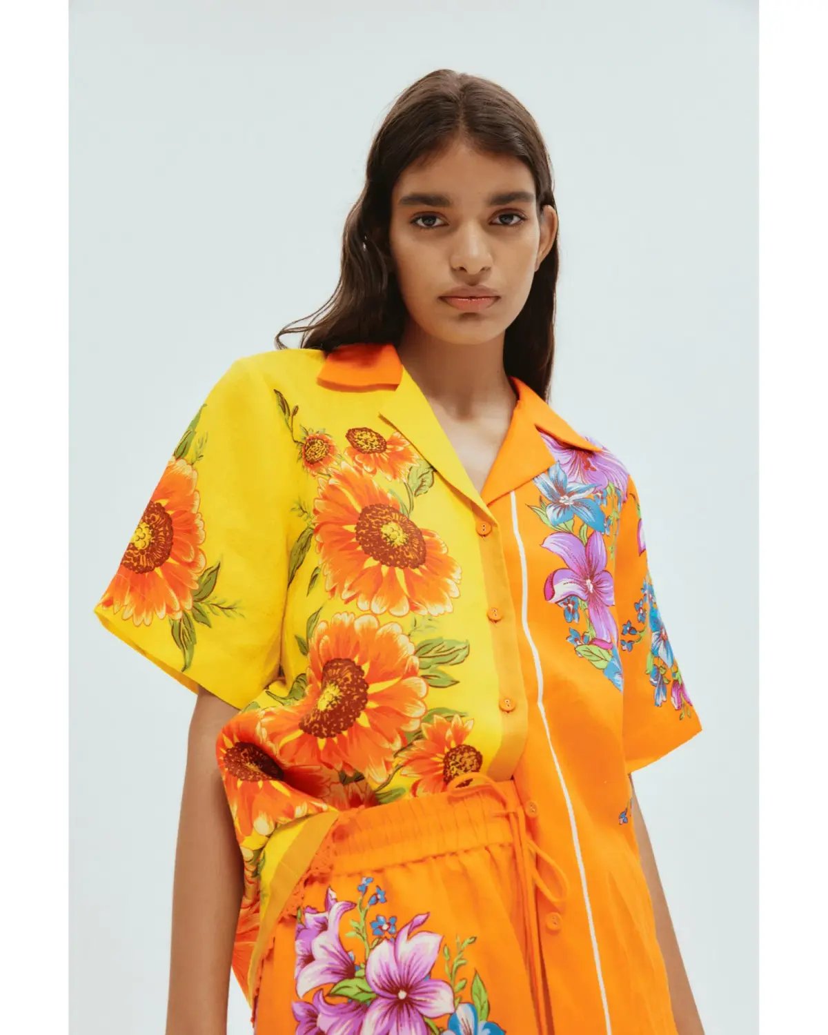 Alemais Jude Oversized Linen Shirt and Short Set Orange Floral Size AU 14 photo 3