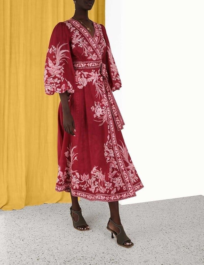 Zimmermann Tiggy Wrap Midi Dress in Rhubarb Bird photo 2