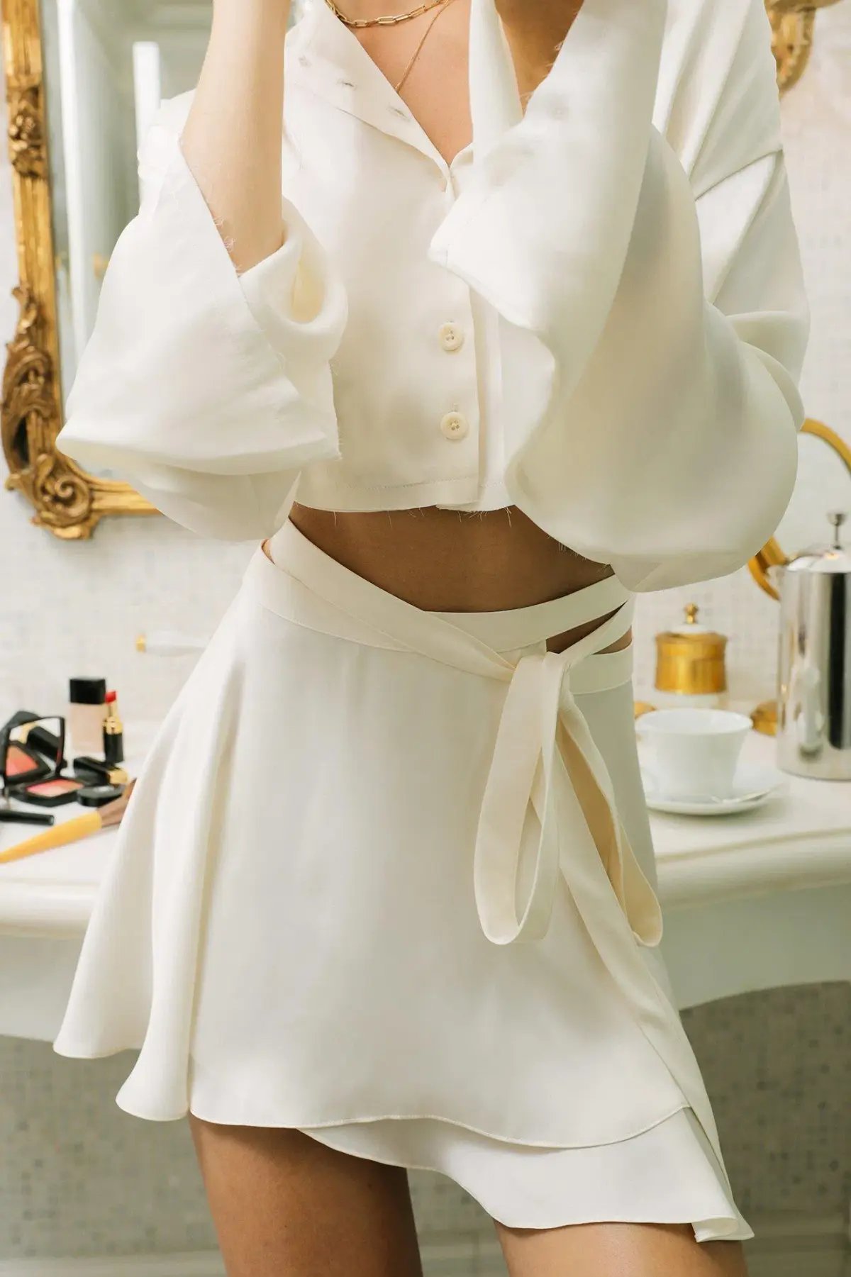 ORSEUND IRIS Ballerina Wrap Skirt & Drop Shoulder Top Set, Ivory photo 5