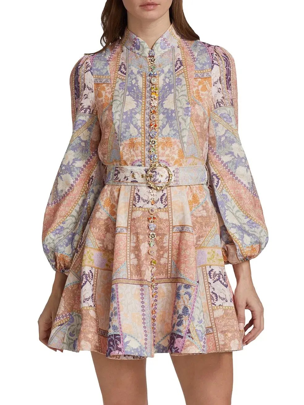 Zimmermann Kaleidoscope Buttoned Mini Dress Multi Swirl Floral Size 1 / Au 10 photo 6