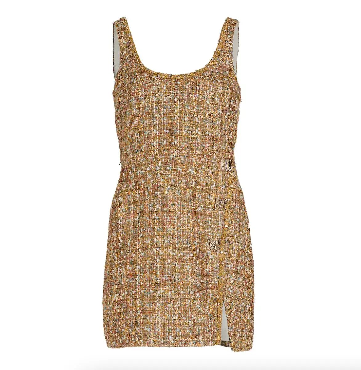 Self Portrait Gold Tinsel Boucle Beaded Mini Dress Gold Size 10 photo 5