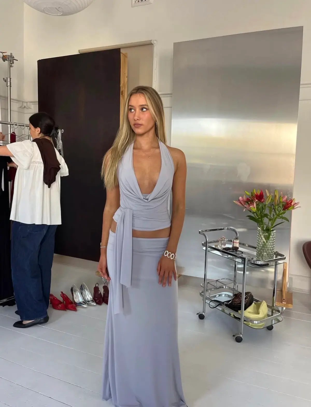La Marie Raya Cowl Neck Top and Full Length Skirt Set in Grey Size XS/S (AU 6-8) photo 2