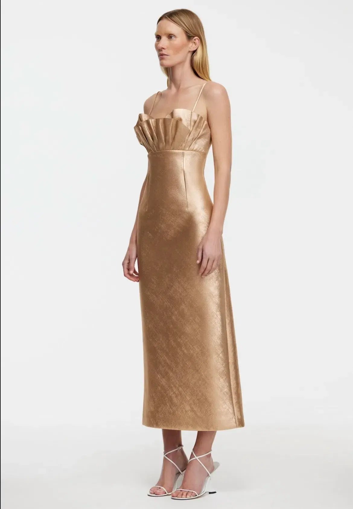 Acler Mahina Midi Dress Metallic Caramel Gold Size 8 photo 4