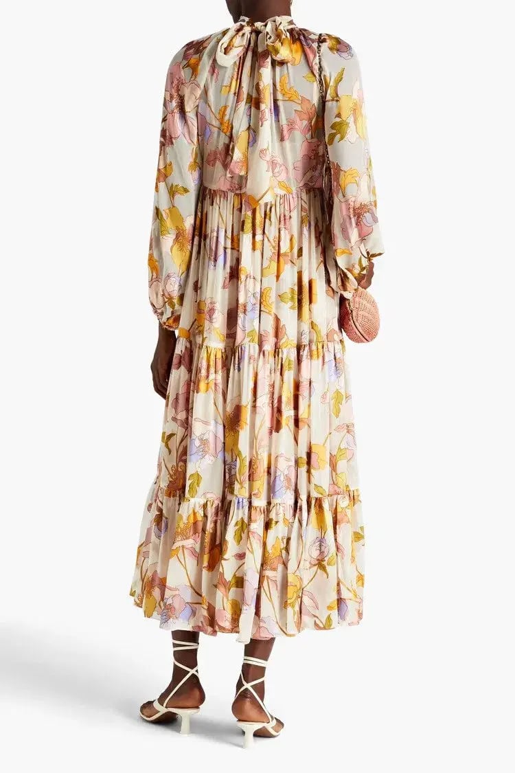 Zimmermann Tempo Gathered Floral Print Fil Coupé Chiffon Midi Dress Size 0/Au 8 photo 2