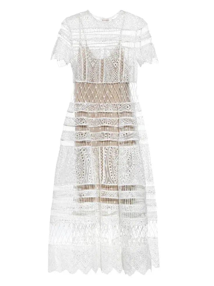 Zimmermann Riot Eyelet Bell Nylon Blend Midi Dress White Size 0 / AU 8 photo 5