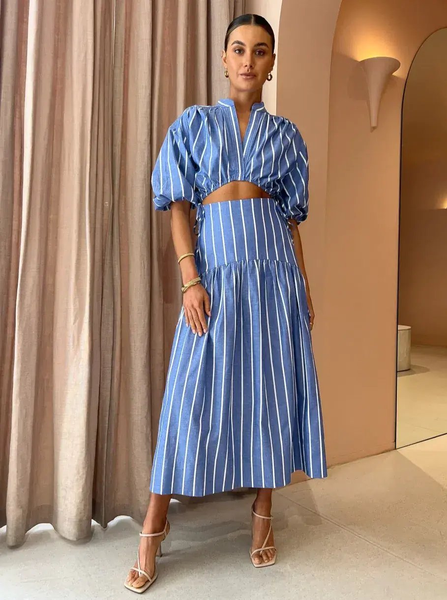 Shona Joy Kimberly Deconstructed Midi Dress In Chambray Blue Size AU 8 photo 5
