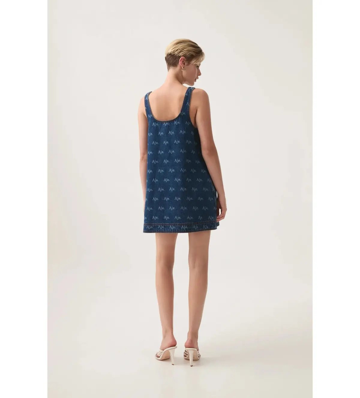 Aje Ratio Logo Denim Mini Dress Blue Print Size AU 6 photo 3