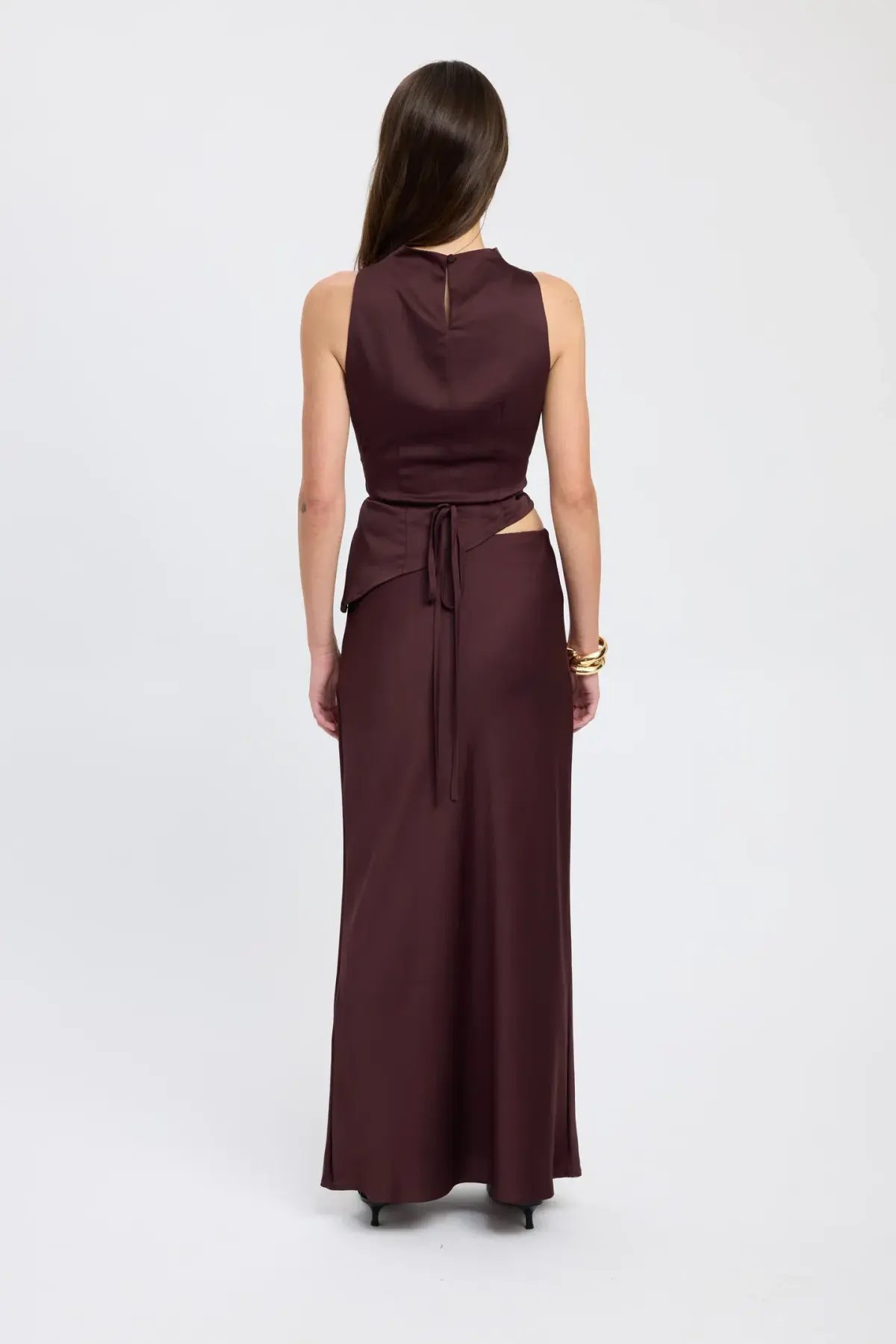 Kookai Prato High Cowl Neck and Prato Slip Skirt  Brown Size 10 photo 2