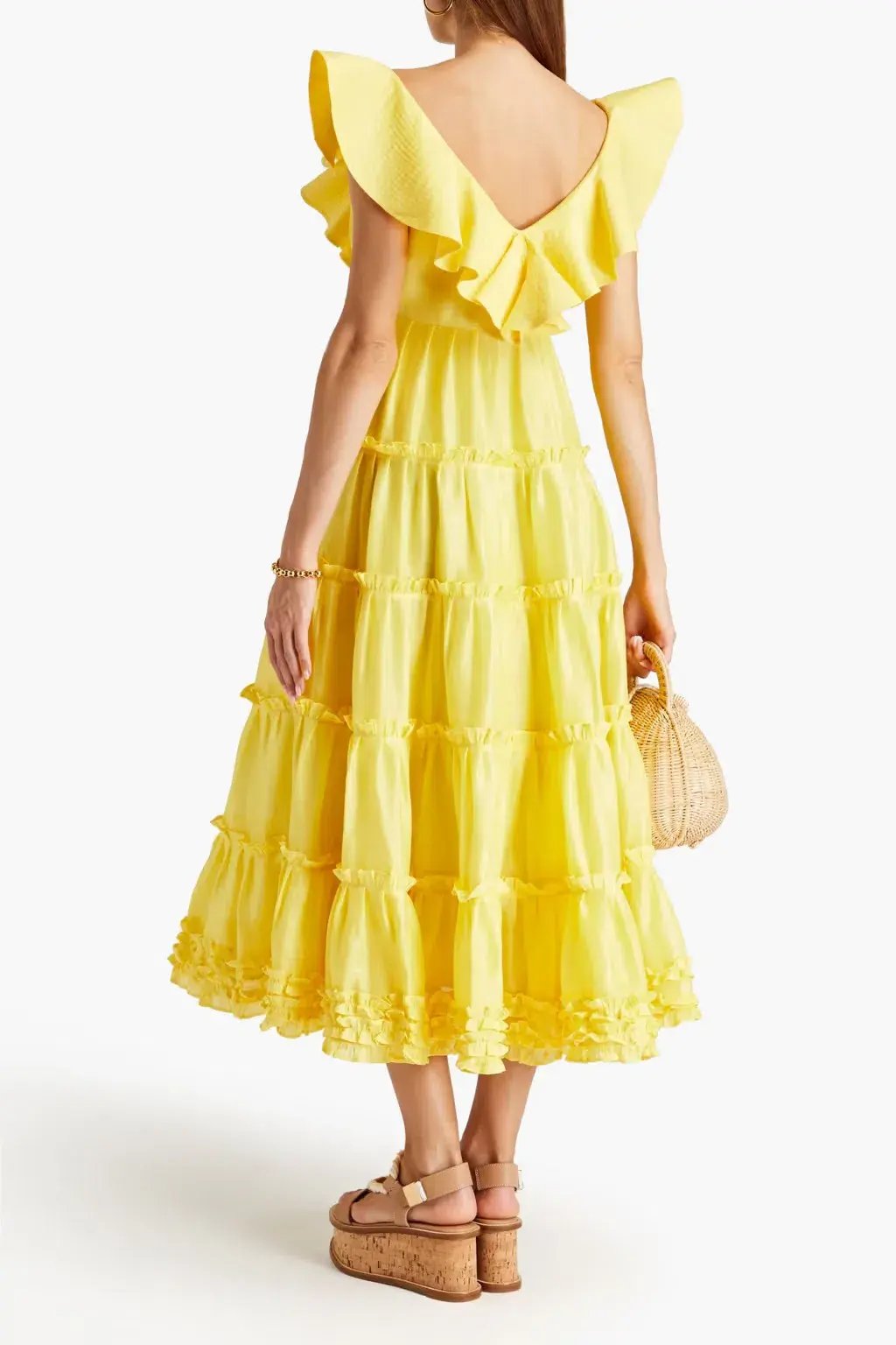 Leo Lin The Limon Silk Linen Midi Dress Midi Yellow Size 8 photo 2