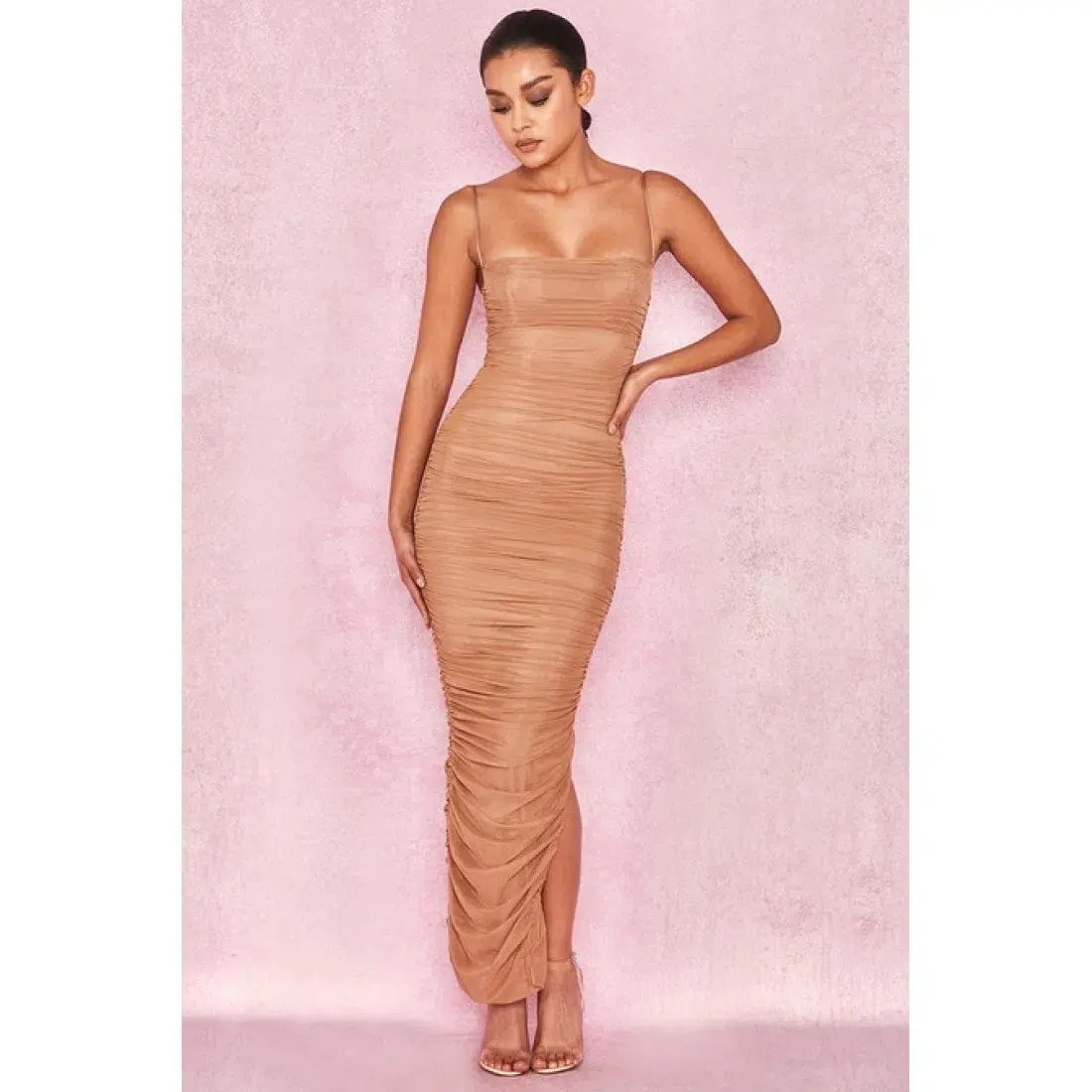 House of CB Fornarina Mesh Organza Midi Dress Nude Size 14 photo 3