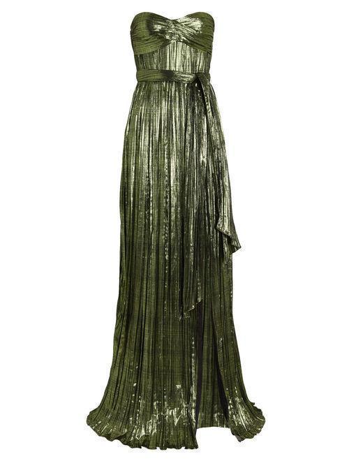Jonathan Simkhai Metallic Plisse Strapless Gown Green Size 8 photo 3