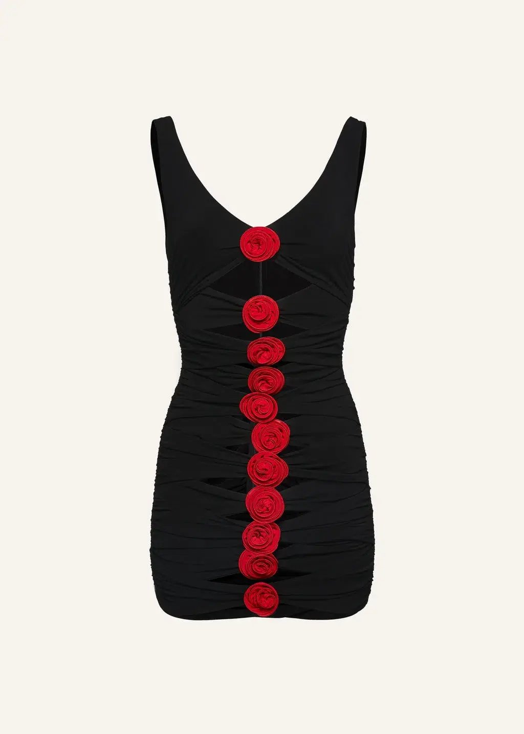Magda Butrym V Neck Bandage Red Rose Black Dress Black Size 34/ AU 6 photo 5