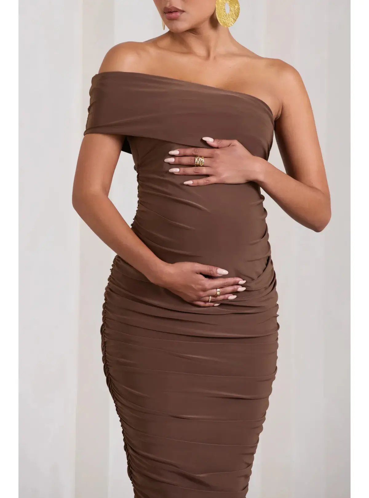 Club L London Remember Me Maternity One Shoulder Midi Dress Chocolate Size AU 12 photo 2