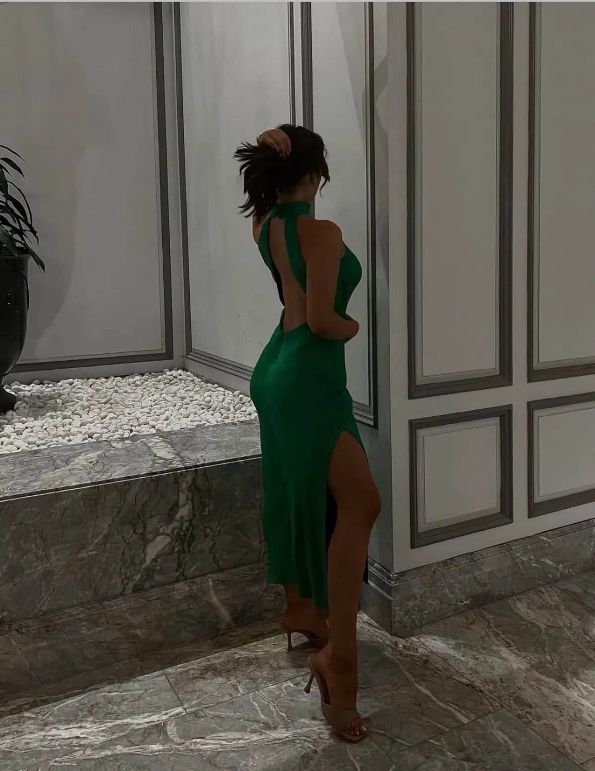 Meshki Claire Satin Drape Back Maxi Dress Green Size 8 photo 5