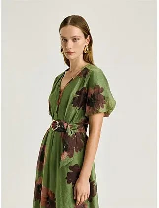 Veronika Maine WATER POPPY BELTED MIDI DRESS Green Size 8 photo 3