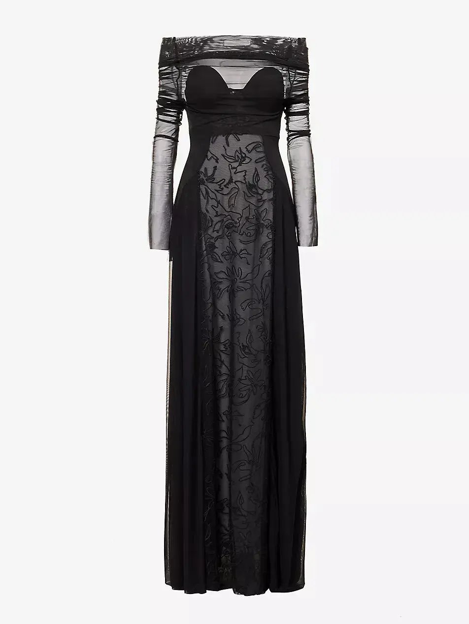 Camilla & Marc Nolana Semi Sheer Full Length Evening Dress Black Size 14 photo 4