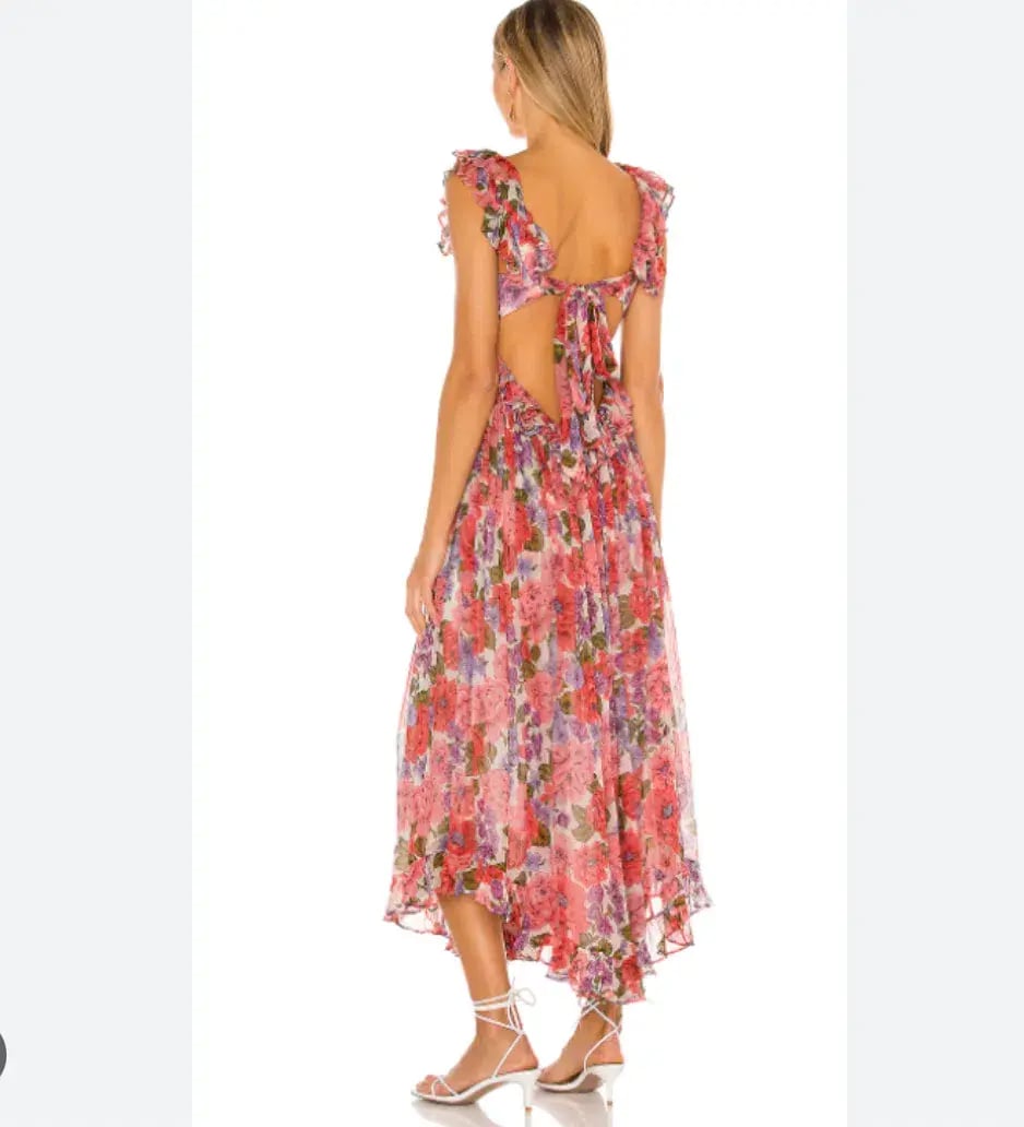 Zimmermann Poppy Frill Edge Midi Silk Dress Print Size 8 photo 2