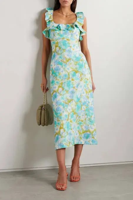 Zimmermann High Tide Frilled Midi Dress Floral Green Size 4 /AU 16 photo 2