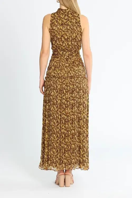 Shona Joy Carmela Sleeveless Midi Dress Khaki Print Size 8 photo 3