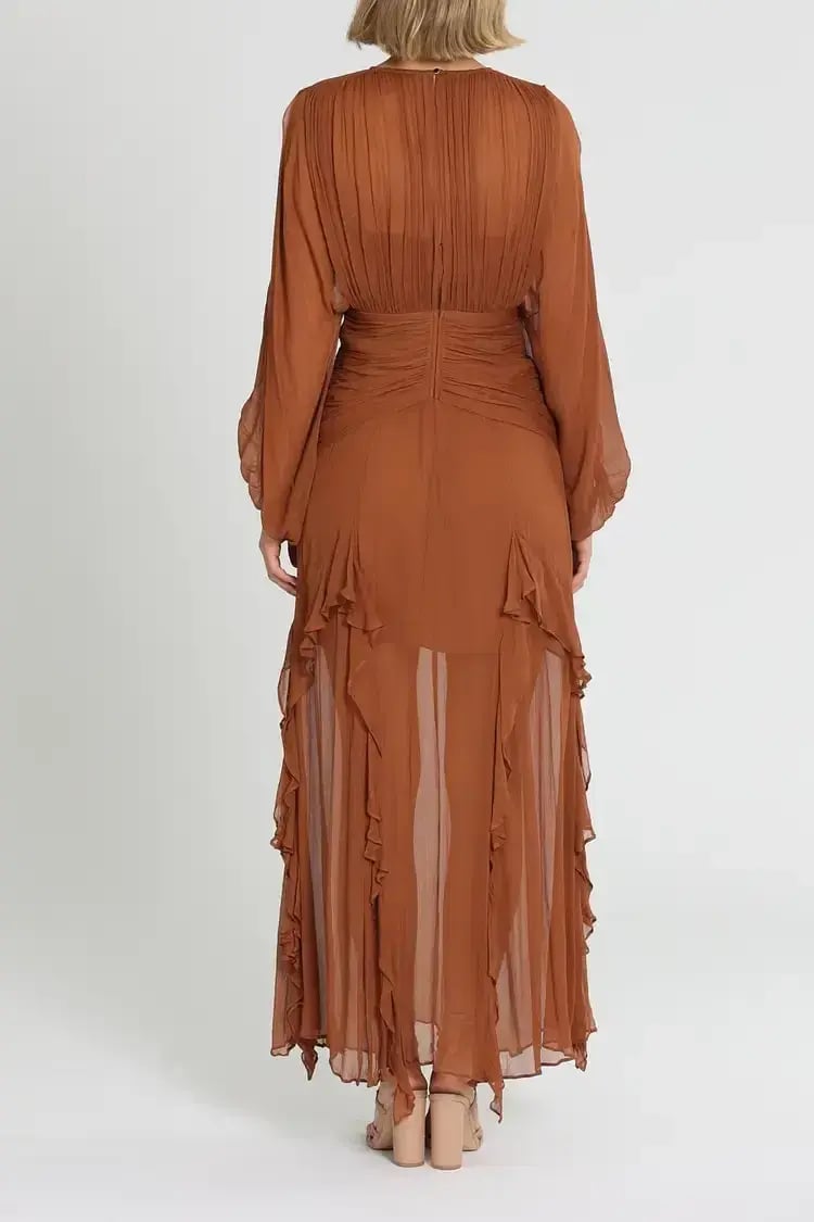Shona Joy Leonie Balloon Sleeve Maxi Dress in Brown Size 6 photo 3