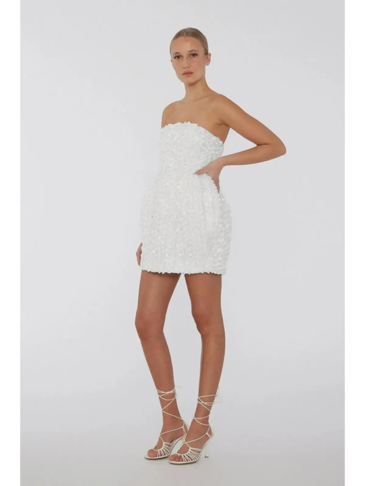 Rotate Birger Christensen 3D Flower Mini Dress White Size AU 8 photo 2