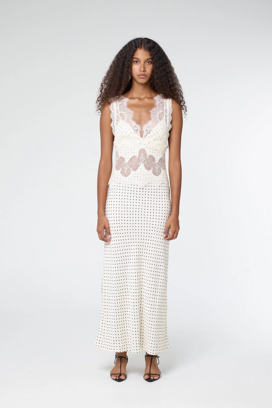 Third Form Visions Lace Deep V Neck Maxi Dress - Cream Polka Dot photo 3