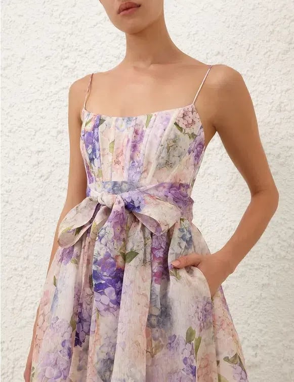 Zimmermann Dawning Corset Midi Dress Multi Hydrangea Size 3 / AU 14 photo 3
