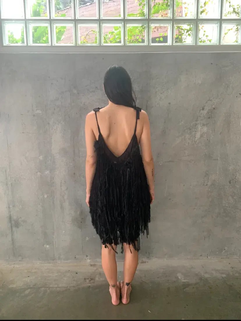 Camilla Black Mini Evening Dress with Feathers One Size photo 5