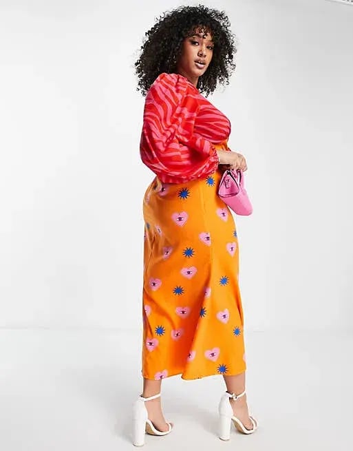 Never Fully Dressed Plus Balloon Sleeve Maxi Dress in Contrast Graphic Print  Size 20 photo 2
