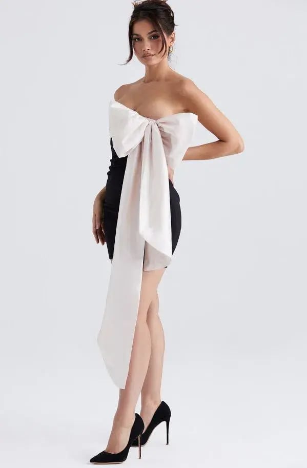 House of CB Jana Bow Mini Dress Black & Ivory Size M (AU 10) photo 3