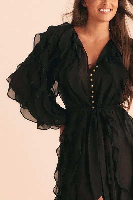 Bohemian Traders Sunray Flounce Maxi Dress In Black Size 10 photo 4