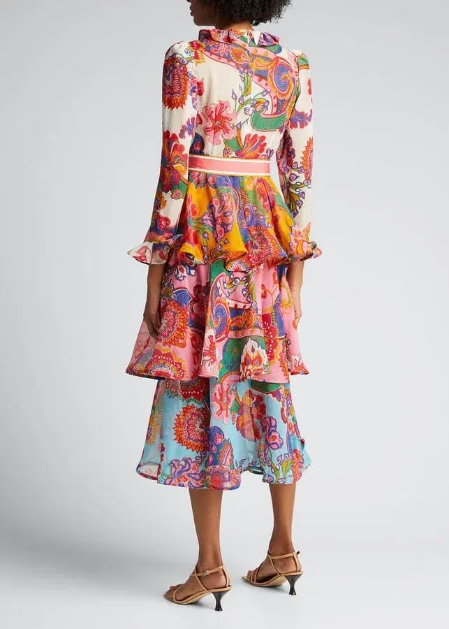 Zimmermann The Lovestruck Flounce Cotton-silk Midi Dress Mixed Paisley Floral Size 3/Au 14 photo 4