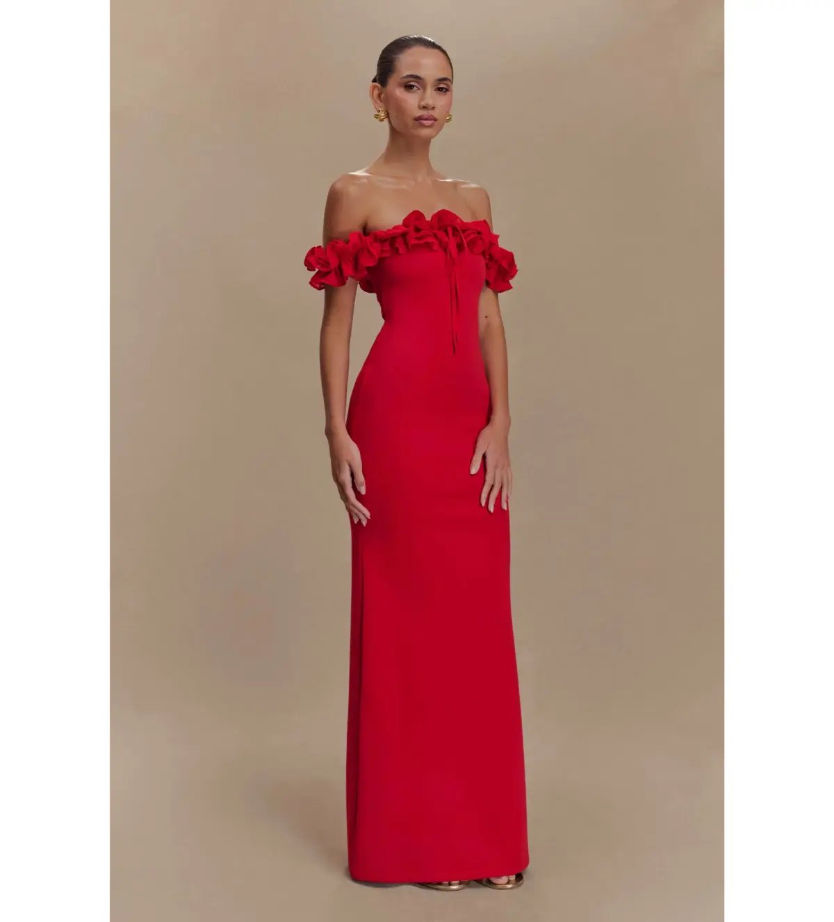 Nova Ruffle Off Shoulder Maxi Dress Ruby Size XS / AU 6 photo 2