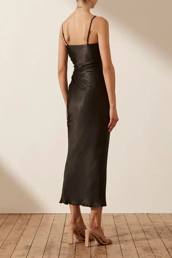 Shona Joy Thalia Bias Ruched Midi Dress Black Size 8 photo 2