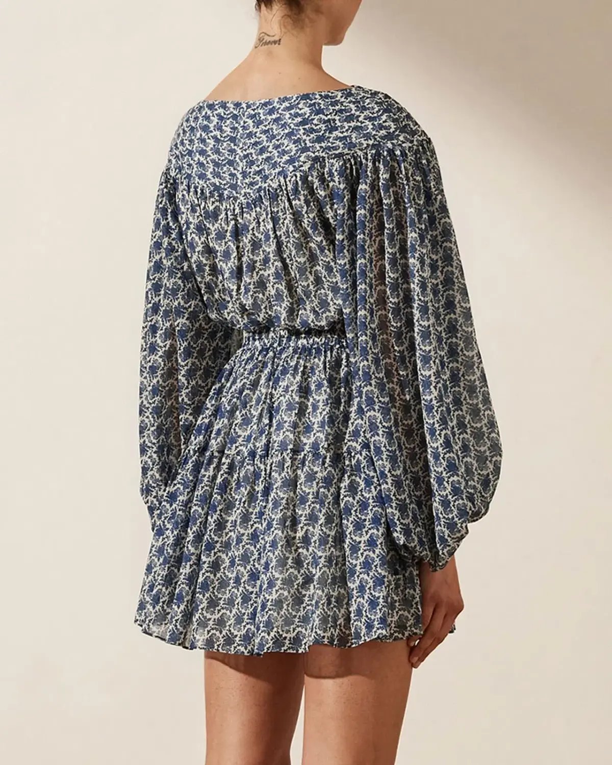 Shona Joy Daniela Pin Tuck Balloon Sleeve Mini Dress Print Size 6 photo 3