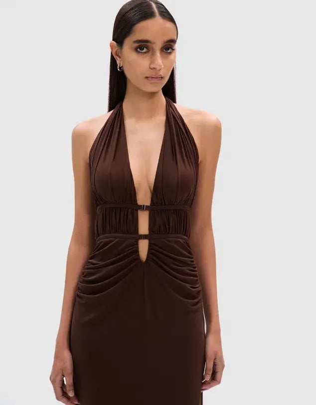Misha Celine Mesh Midi Dress Espresso Size 6/XS photo 3