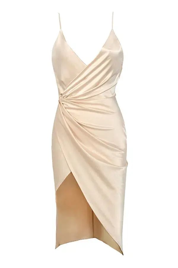 House of CB "Coco" Satin Drape Back Midi Dress Nude Size 6 photo 3