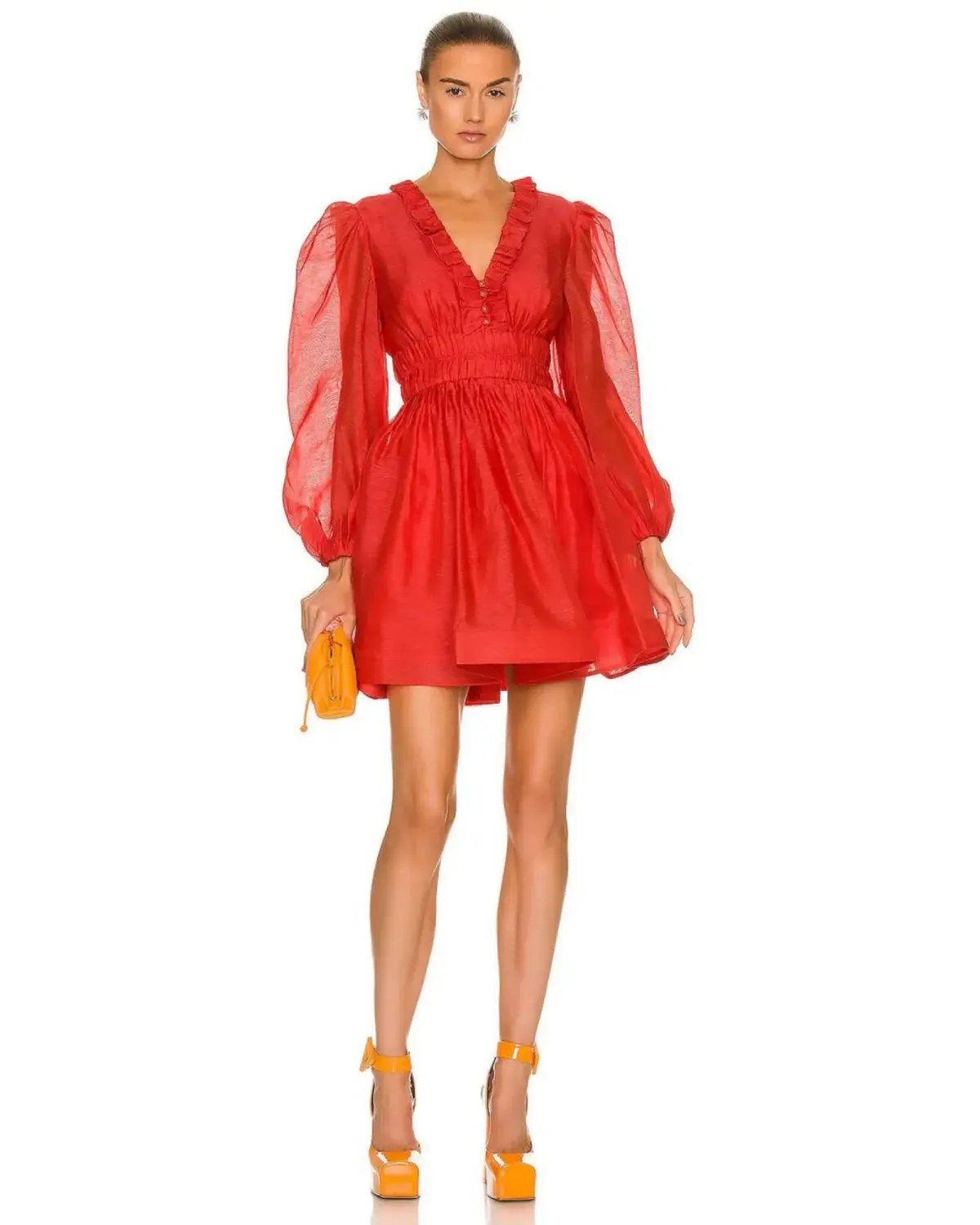 Zimmermann Prima Frill V Neck MIni Dress in Tomato Size 3 / AU 14 photo 2