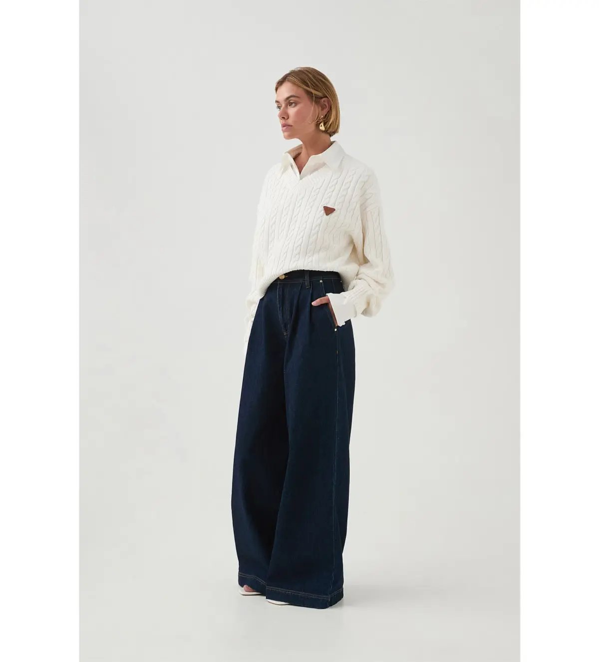 Aje Naia Cropped Cable Knit in Ivory Size photo 2