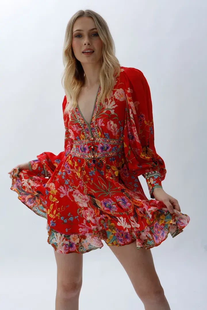 Camilla Button Front Frill Short Dress in Ruffle Some Feathers Print Size 10 photo 2