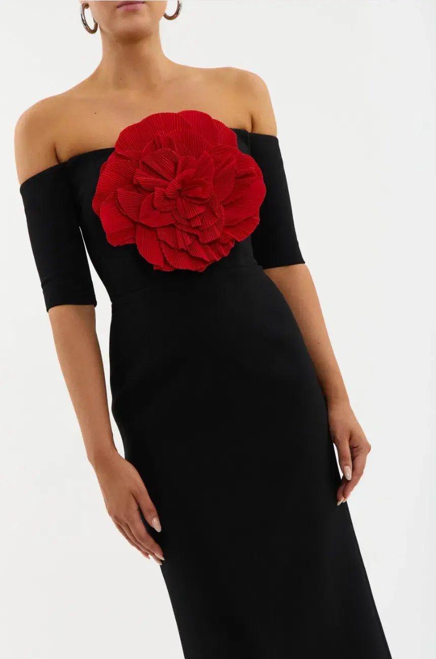 Rebecca Vallance Rhosen Off The Shoulder Midi Dress Black Size 10 photo 4