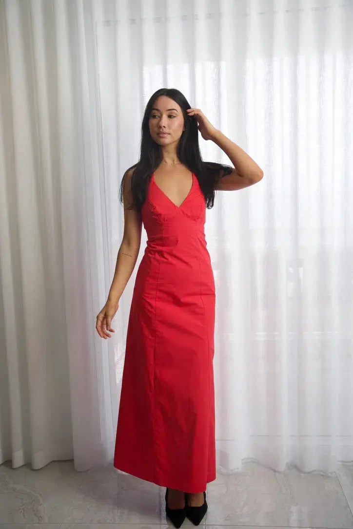 Kookaï Poplin Vee Halter Dress In Candy Red Size 34 / AU 6 photo 5