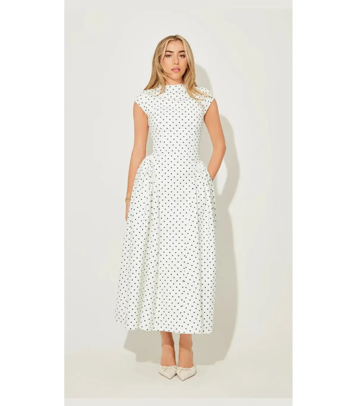 Odd Muse Cap Sleeve Midi Dress in White Polka Dot Size S / AU 8 photo 3
