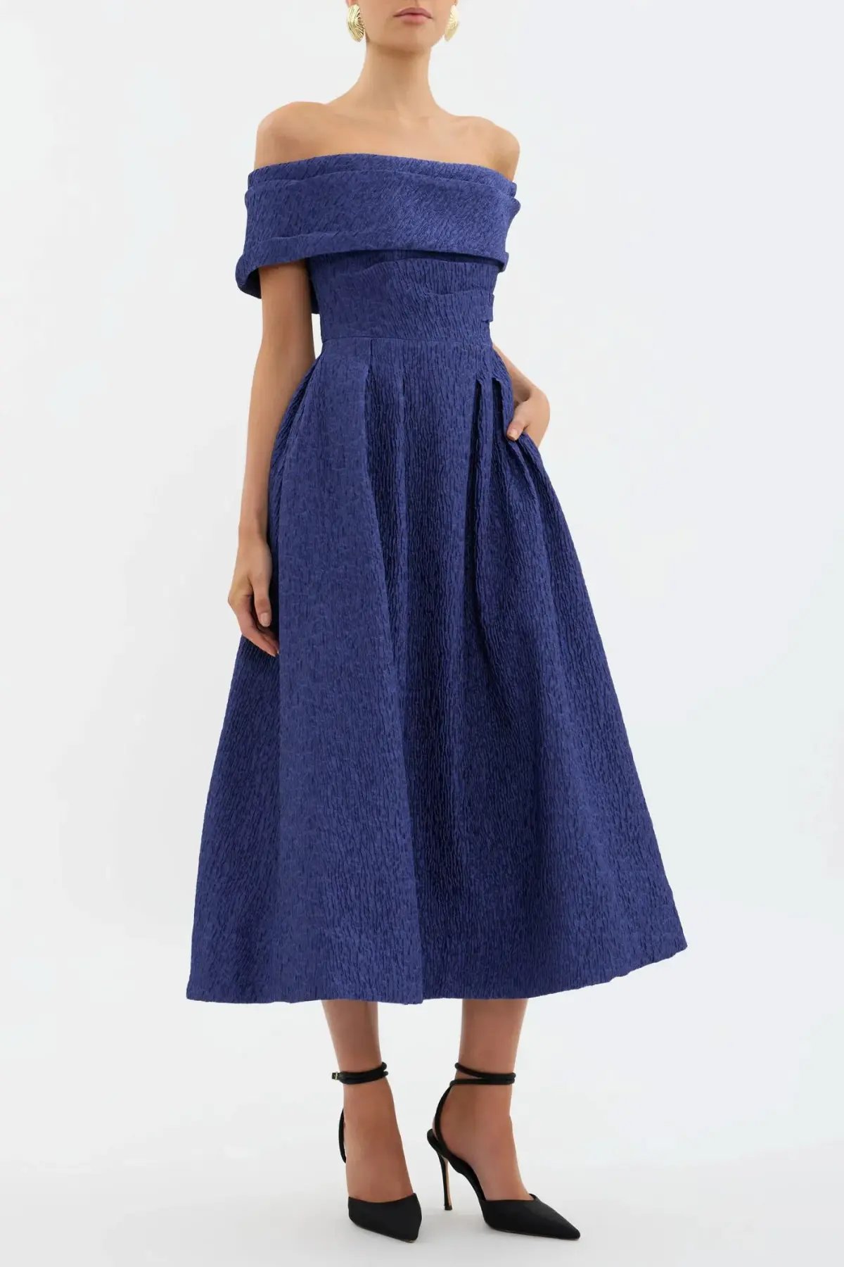 Rebecca Vallance Helene Off Shoulder Midi Dress Blue Size 10 photo 3