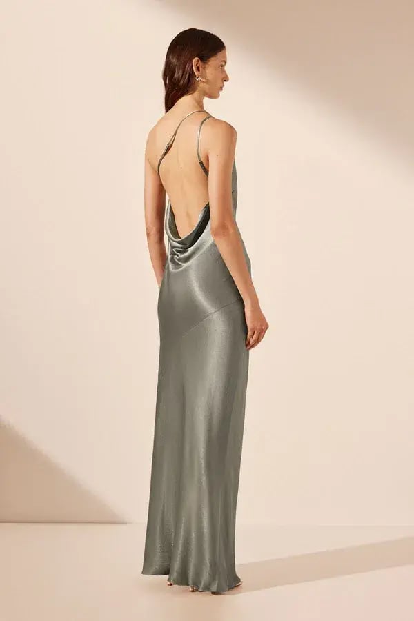 Shona Joy La Lune One Shoulder Cowl Back Maxi Dress Sage Green Size S / AU 8 photo 3